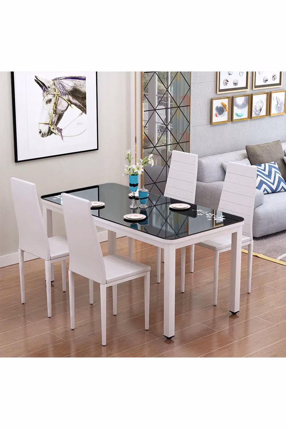 Living and Home Set of 4 Armless Faux Leather Upholstered High Back Dining Chairs in White – 4