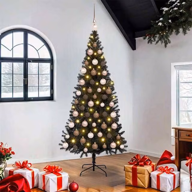 Berkfield Home Christmas Tree with 300 LEDs and Stand, Black, Height: 180 cm