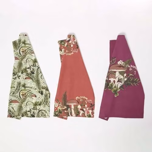 HOMESCAPES Set of 3 Highly Absorbent 100% Cotton Floral Tea Towels, Multicolour, W: 65 cm, H: 45 cm