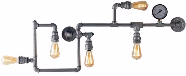 Netlighting Amarcord Industrial Multi Arm Flush Ceiling Lamp in Grey with E27 Metal Pipe Effect