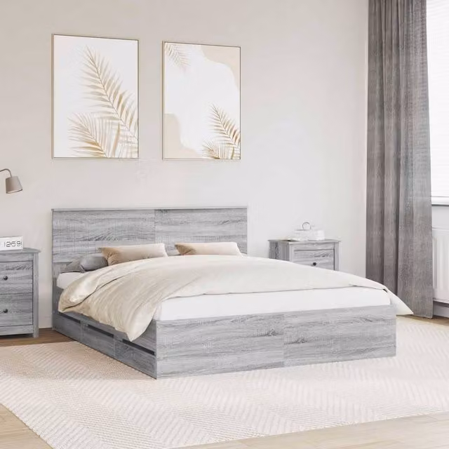 Berkfield Home Modern Bed Frame with Drawers in Grey Sonoma, W/D/H: 160 x 200 cm, Engineered Wood – 1