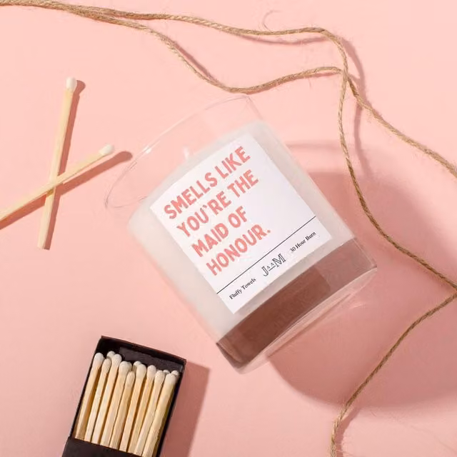 JAAM You're The Maid Of Honour Proposal Candle in Fluffy Towels Scent, White and Transparent Glass