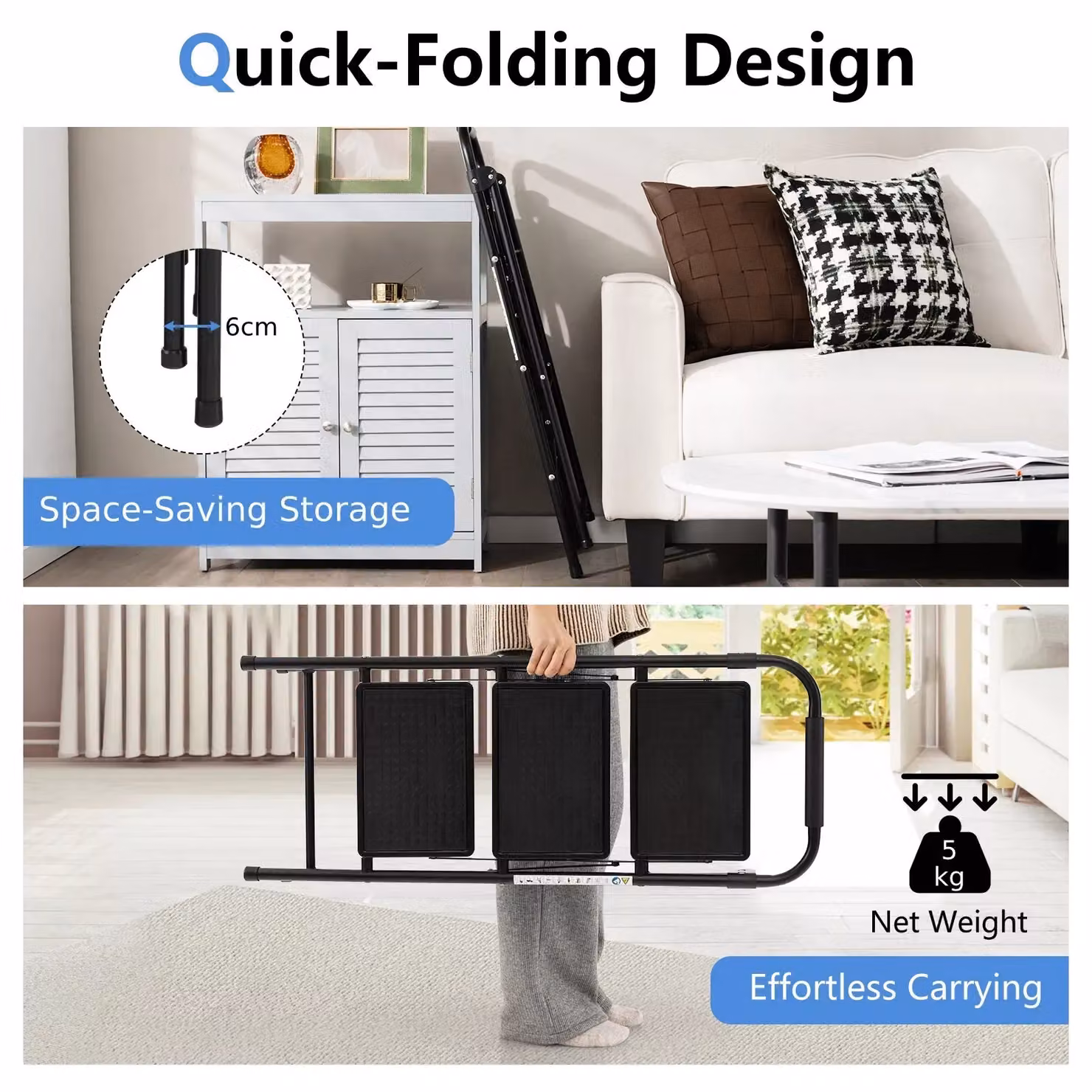 Costway 3 Step Foldable Metal Step Ladder in Black – 6