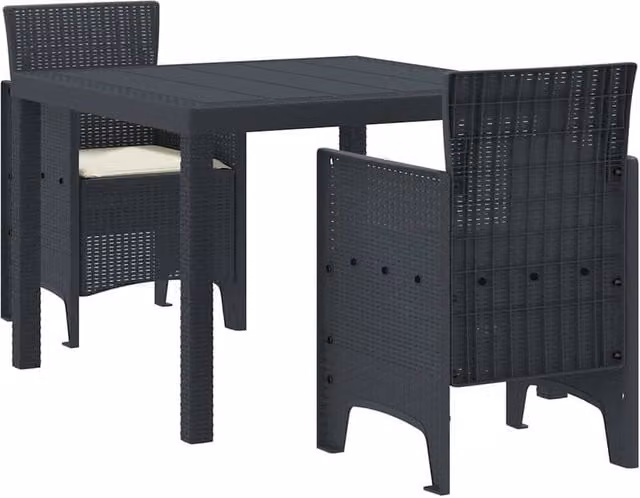 Berkfield Home 3 Piece Anthracite Poly Rattan Garden Dining Set with Cushions – 1
