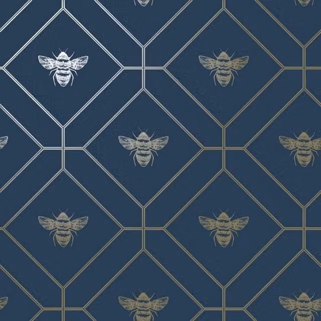 World of Wallpaper Bee Wallpaper in Navy Blue