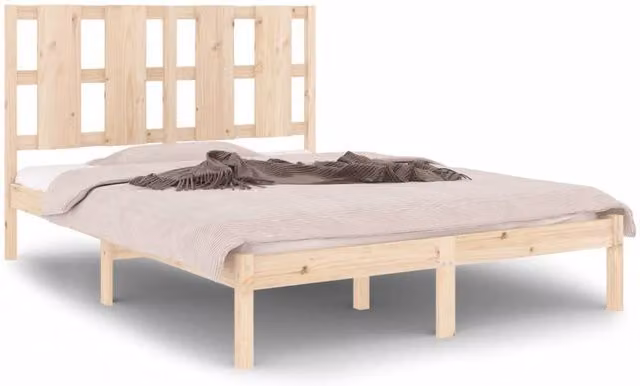 Berkfield Home Solid Wood Pine Double Bed Frame in Beige, W: 135 cm, L: 190 cm