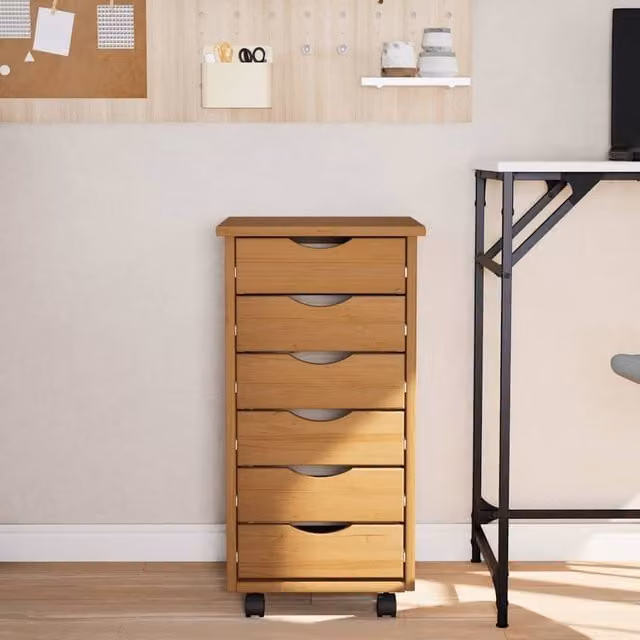 Berkfield Home Moss Rolling Cabinet with Drawers in Honey Brown Solid Wood Pine – 1
