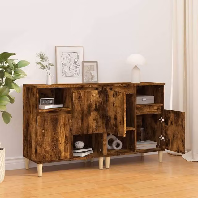 Berkfield Home Set of 2 Smoked Oak Sideboards in Brown, Engineered Wood, W/D/H: 60 x 35 x 70 cm