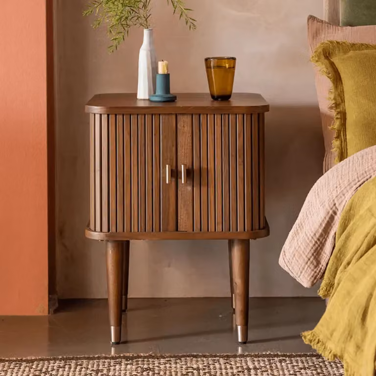 Atkin & Thyme Byron Mid Century Side Table in Walnut and Brown