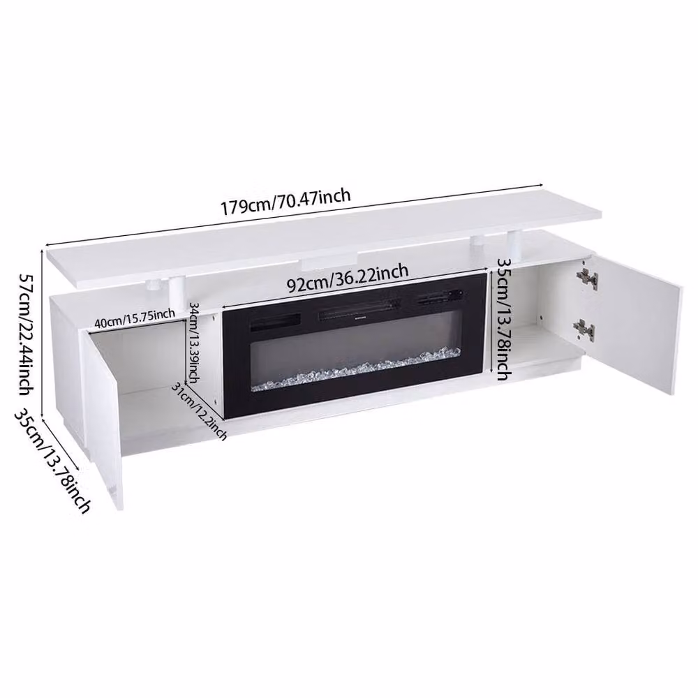 FORGEVIO Modern High Gloss White Electric Fireplace TV Stand Cabinet – 2