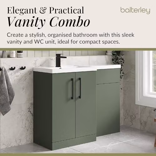 Balterley Green Floor Standing Vanity Unit with L-Shaped Basin and WC Unit, W/D/H: 110.5 x 39.0 x 85.8 cm – 3