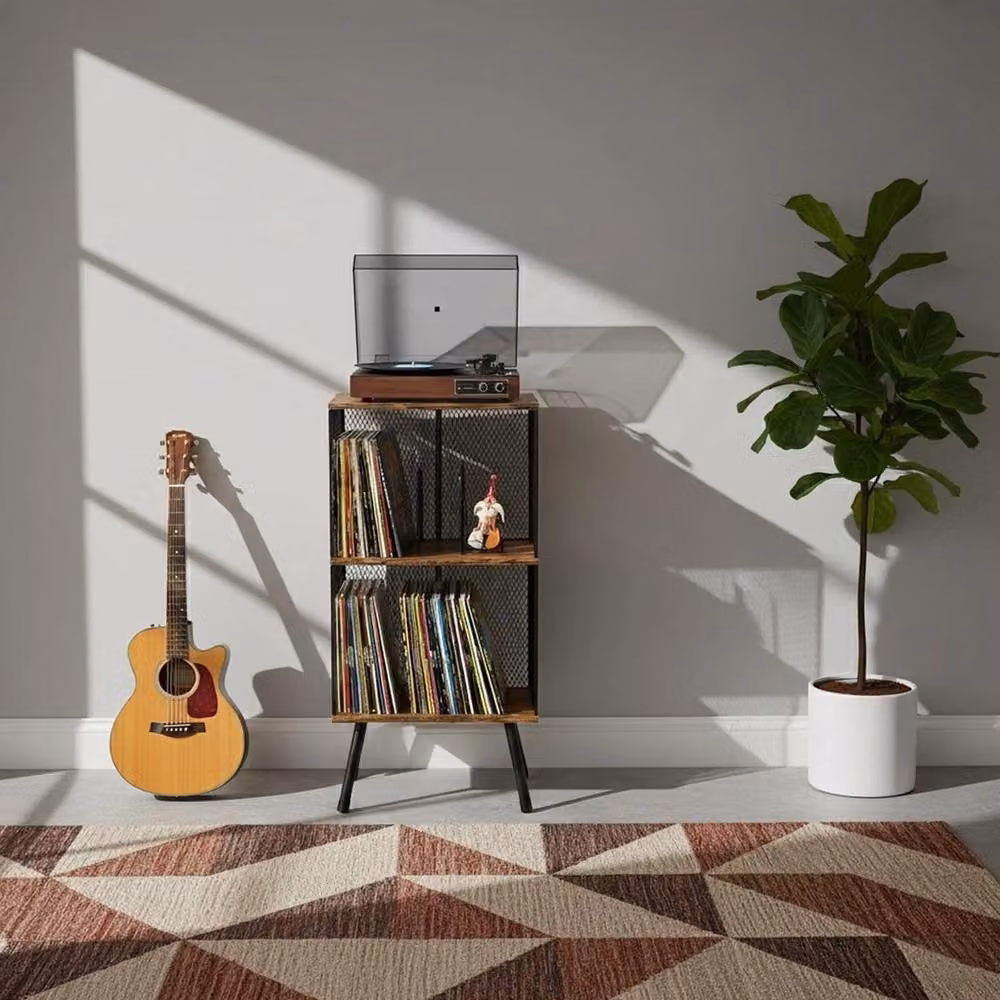 FORGEVIO 3-Tier Record Player Stand in Brown, W/D/H: 30 x 30 x 91 cm – 5