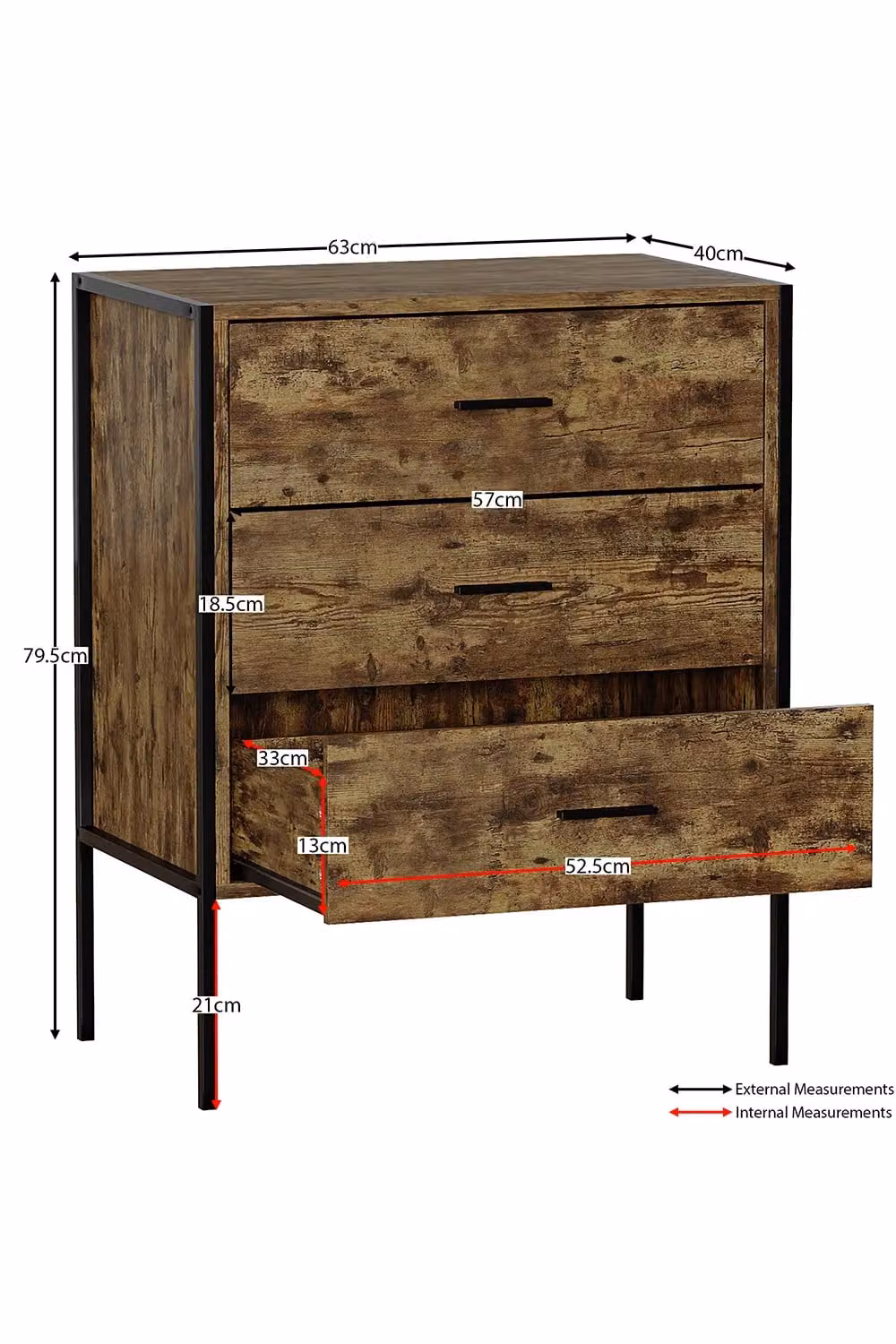 Vida Designs Brooklyn 3 Drawer Bedside Cabinet Chest of Drawers in Dark Brown – 2