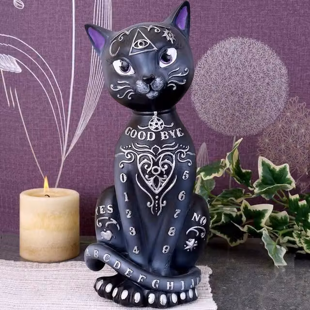 Nemesis Now Mystic Kitty Spirit Board Black Cat Ornament in Black, Purple and Silver, Height: 26 cm