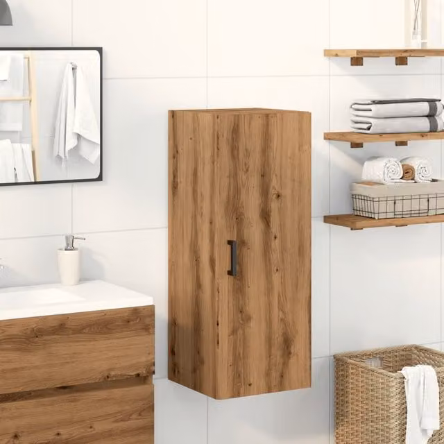 Berkfield Home Artisan Oak Wall Mounted Cabinet, Brown, W/D/H: 34.5 x 34 x 90 cm