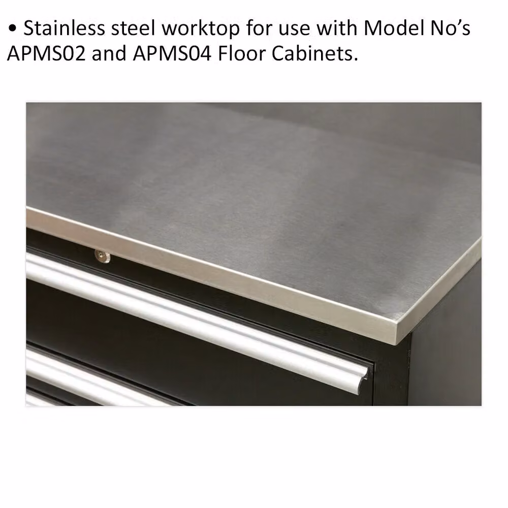 Loops Stainless Steel Worktop in Silver for ys02602 and ys02604 Modular Floor Cabinets, W: 155 cm – 2
