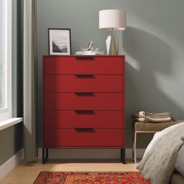 Ready Assembled 2 U Fuji 5 Drawer Chest in Red