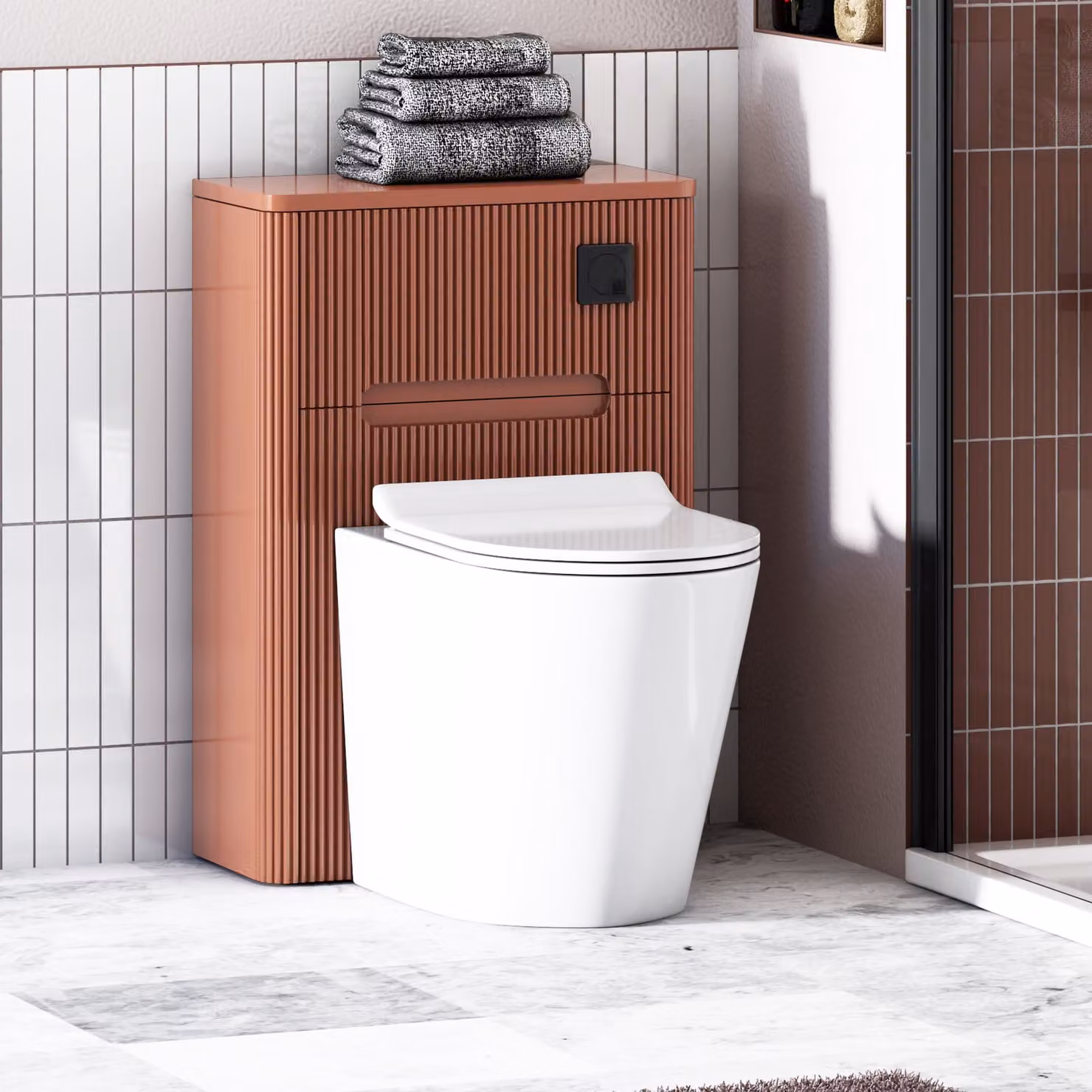 Avenza White Ceramic Wall Mounted WC Unit with Cesar Rimless Toilet Pan, Slim Soft Close Seat and Cistern, Width: 55 cm