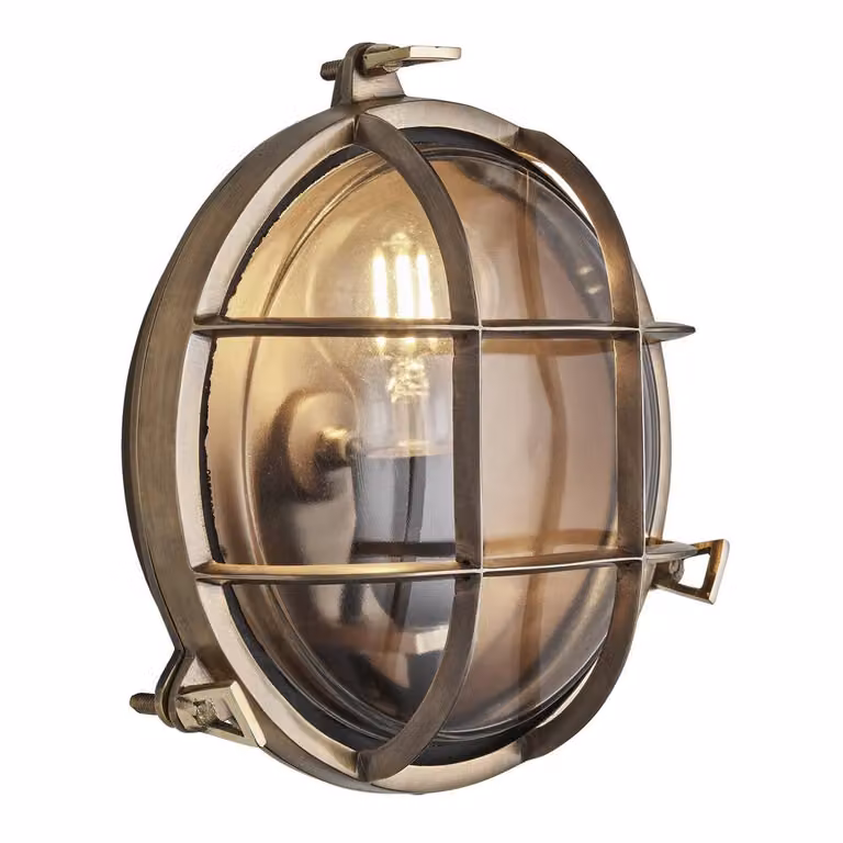 Industville Bulkhead Round Wall Light in Black with Transparent Ribbed Glass for Outdoor and Bathroom Use, Diameter: 20.32 cm