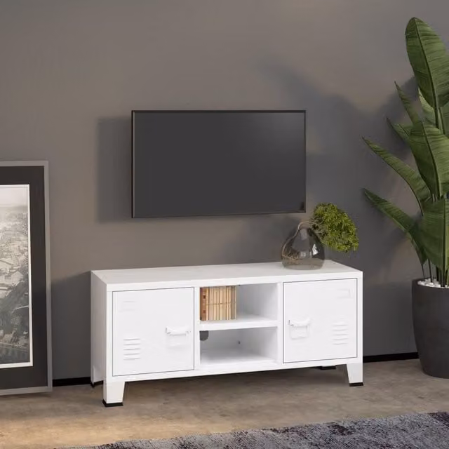 Berkfield Home Industrial Metal TV Cabinet in White, W/D/H: 105 x 35 x 42 cm