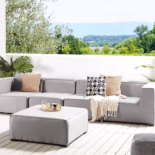 Wyld and Coco Veranda 4-Seater Modular Garden Sofa with Matching Ottoman in Light Grey