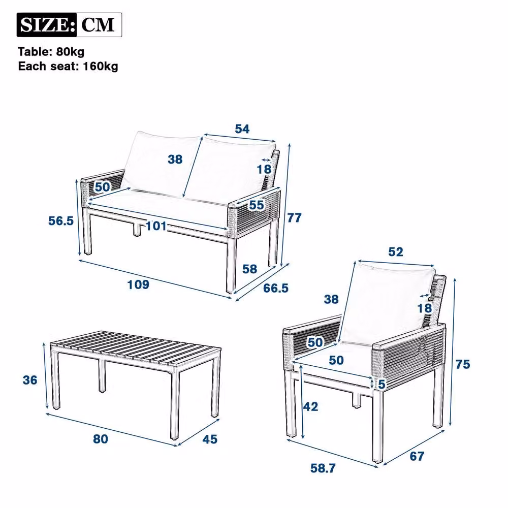 STILVORA Modern Grey Sofa Set with Acacia Wood and Steel Structure – 4