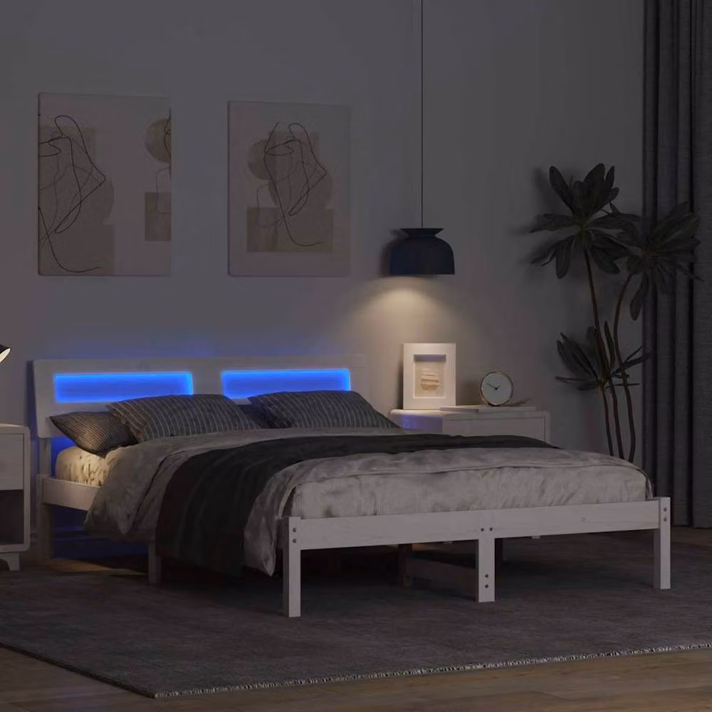 Berkfield Home Modern White Solid Pine Wood Bed Frame with Headboard and USB Charging Port, W/D/H: 140 x 190 cm – 3