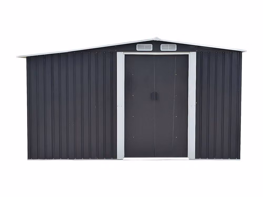 Vente-unique Metal Garden Shed in Dark Grey Galvanised Steel with Double Doors and Gable Roof, 10.29 m2 – 2