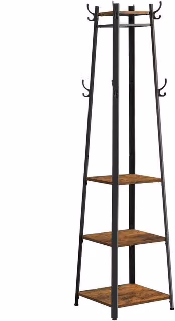 Kelvenix Rustic Brown Clothes Rail with 3 Tier Shelf