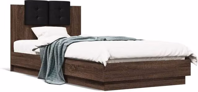 Berkfield Home Modern Bed Frame in Brown Oak, W/D/H: 100 x 200 cm