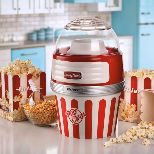 Ariete Red Retro Hot Air Popcorn Maker with Plastic Serving Bowl
