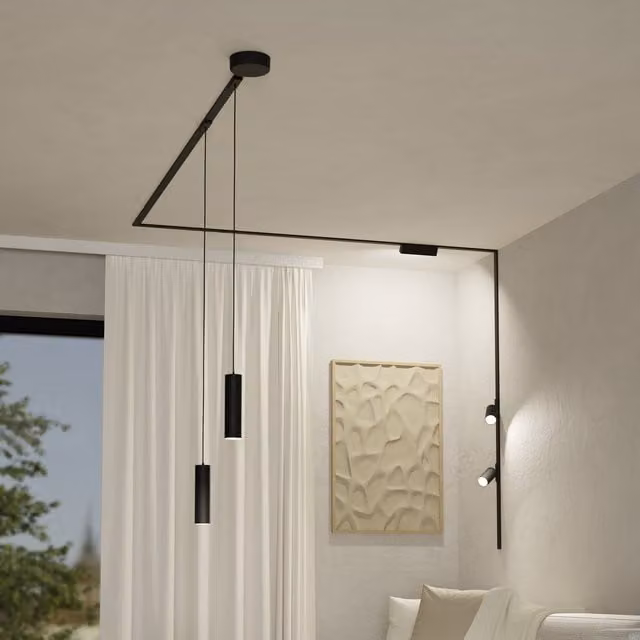 Eglo Track Plus Single Pendant Light WBS, Black, Height Adjustable