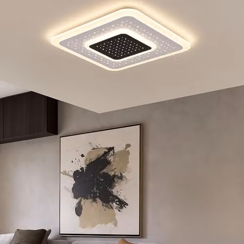 Globo Lighting Square LED Ceiling Light with Remote Control and Dimming Function, White, W/D/H: 46 x 46 x 5.5 cm – 3