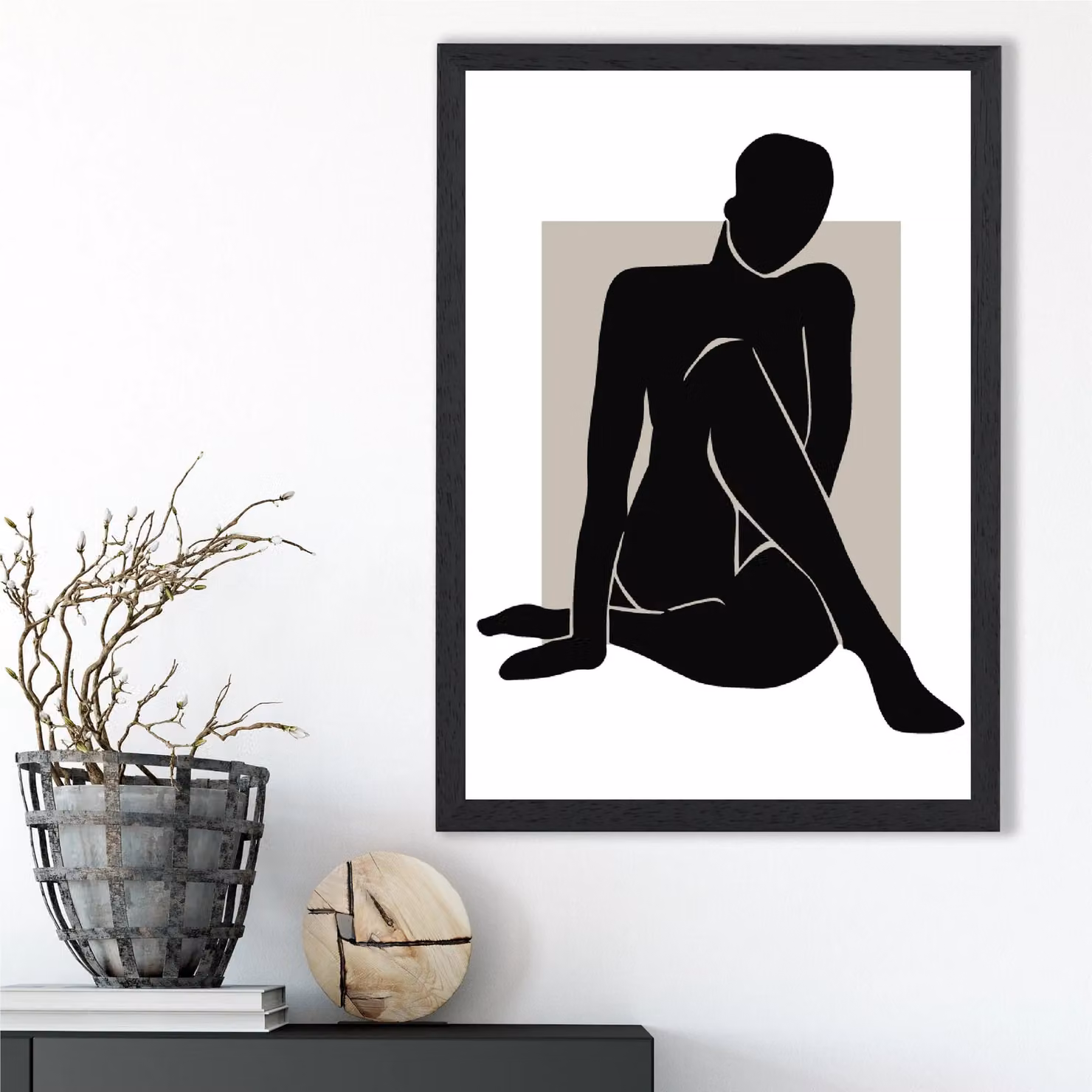 ARTZE Matisse Abstract Nude Beige and Black Framed Paper Print – 2