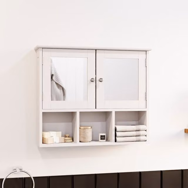 Priano Modern 2 Door Mirrored Wall Mounted Bathroom Cabinet in White