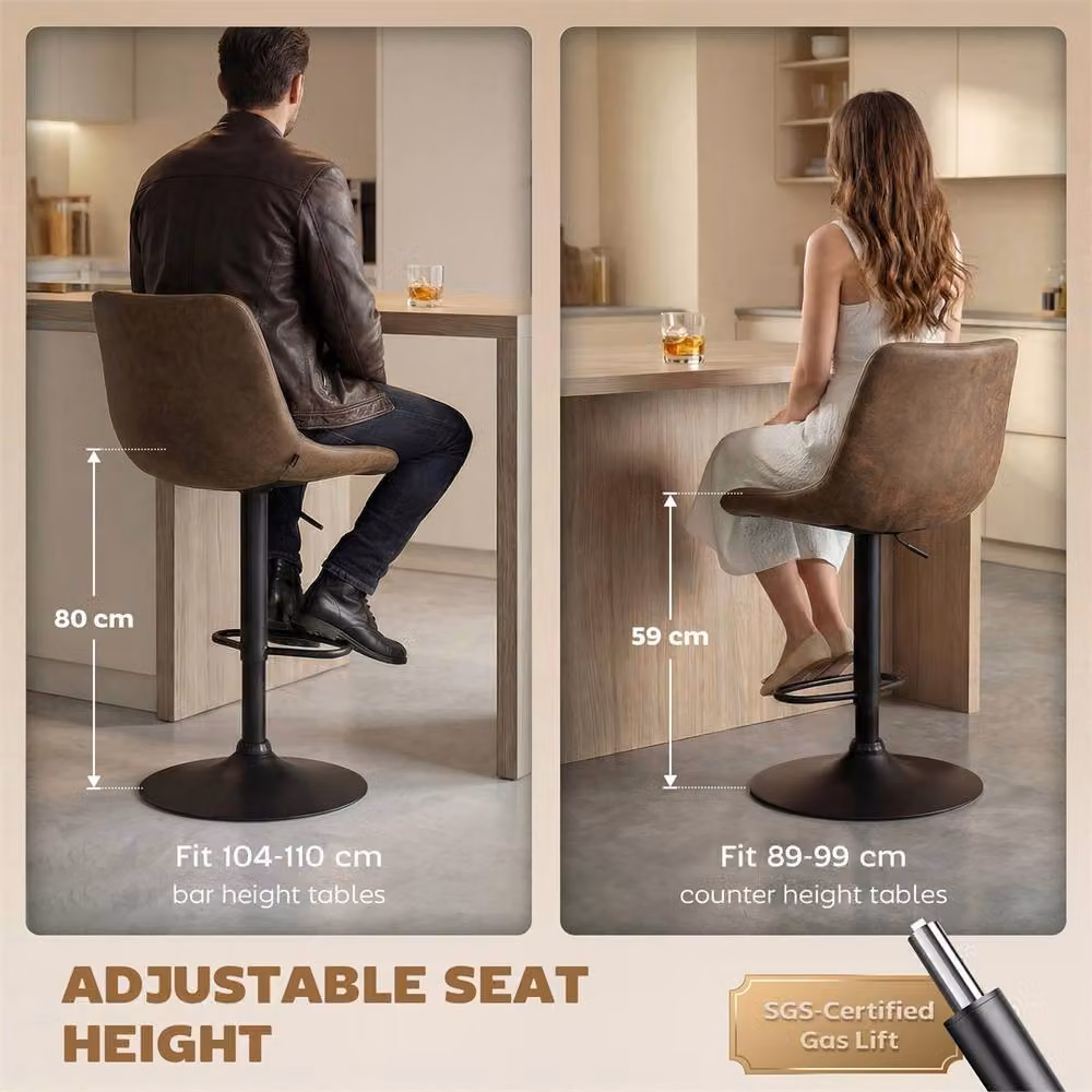 EONLION Modern Brown Metal Breakfast Bar Stools Set of 2, Height: 100 cm – 3