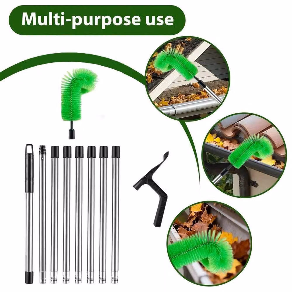 FLAVORA Portable Gutter Cleaning Brush in Green with Stainless Steel Construction – 4