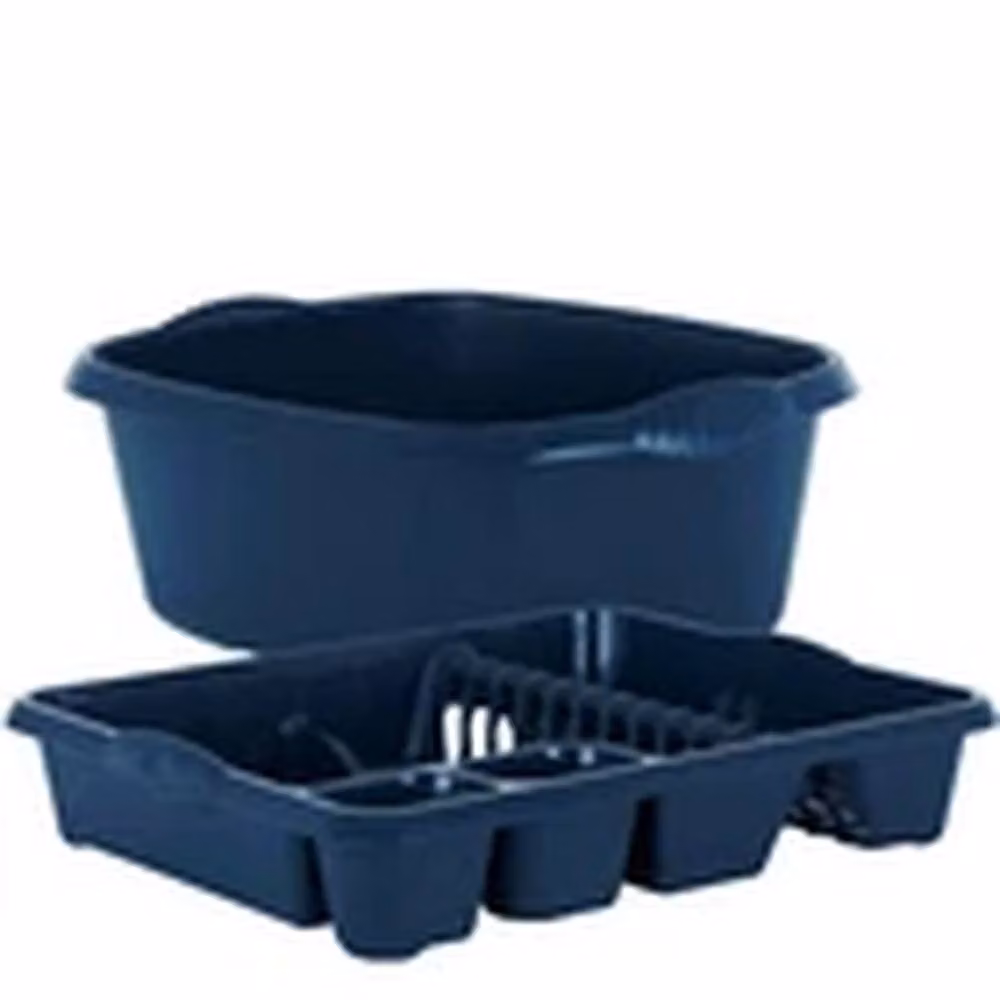 EONLION 2-Piece Blue Plastic Kitchen Set Including Dish Drainer and Washing Up Bowl – 3