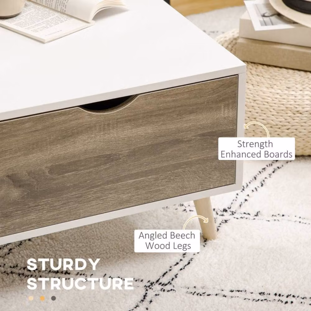STILVORA Modern White Rectangular Coffee Table with 2 Drawers and Open Shelves – 3