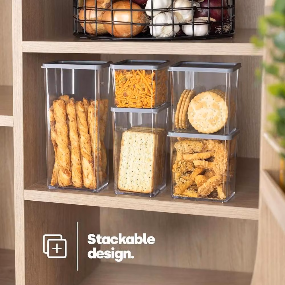 EONLION 5-Piece Airtight and Stackable Food Storage Container Set in Transparent Grey Plastic – 3