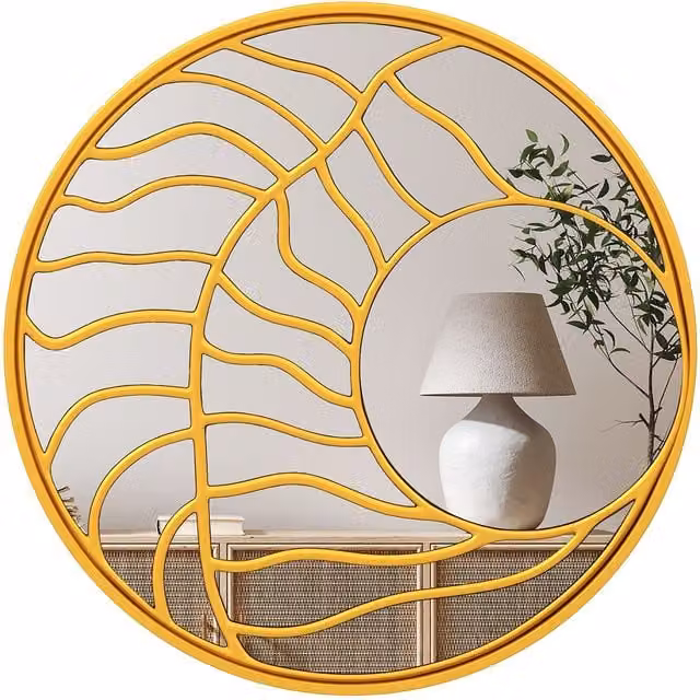 Gymax Gold Modern Round Decorative Wall Mirror, Diameter: 80 cm