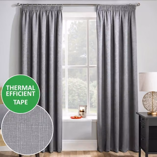 Enhanced Living Matrix Thermal Noise Reducing Dim Out Curtains in Grey Silver, Width: 117 cm, Height: 137 cm – 1