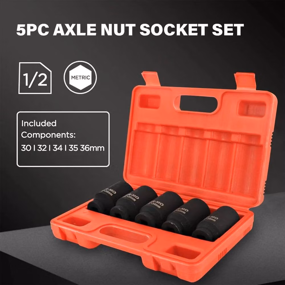 SPETLEK 5-Piece Deep Impact Socket Set in Red and Black, Chrome Molybdenum Steel, Sizes 30mm, 32mm, 34mm, 35mm and 36mm – 4