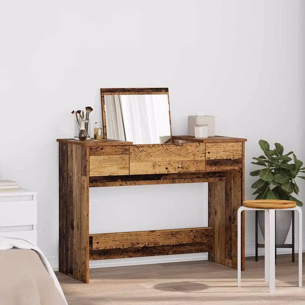 Berkfield Home Traditional Dressing Table with Mirror in Brown, W/D/H: 100 x 45 x 76 cm – 2