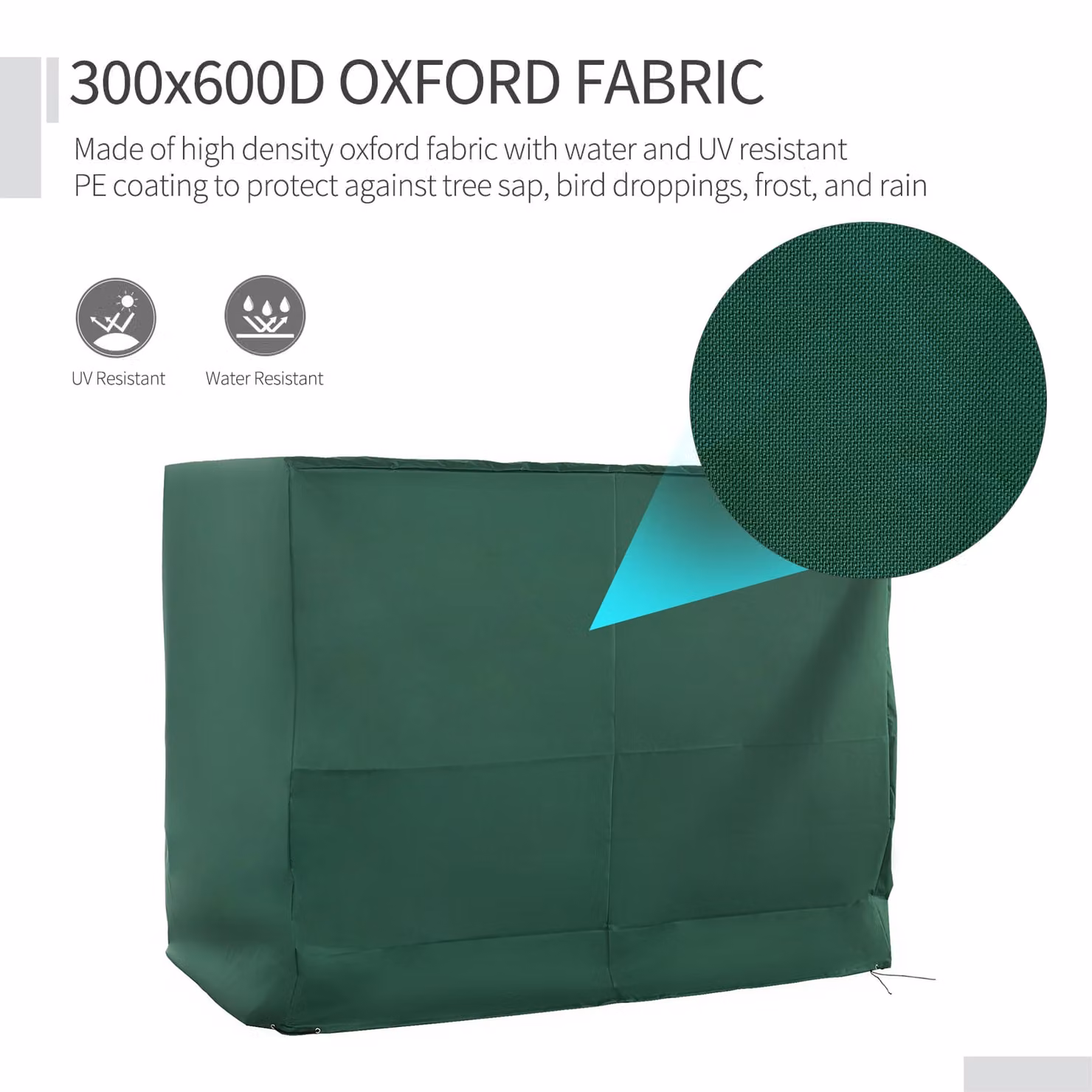 Outsunny Green Oxford Patio 3-Seater Swing Chair Cover, Waterproof and Anti-UV Polyester Protector, W: 133 cm, D: 240 cm, H: 185 cm – 4