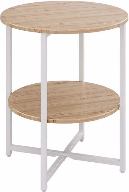 KORVIXA Natural Beige Round Coffee Table with 2-Tier Shelf, Diameter: 100 cm – 1