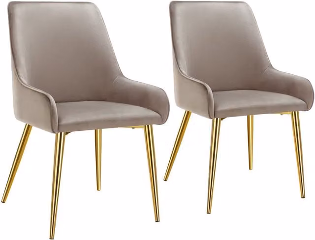 tectake Avane Set of 2 Modern Dining Chairs in Taupe Velvet Fabric with Armrests – 1