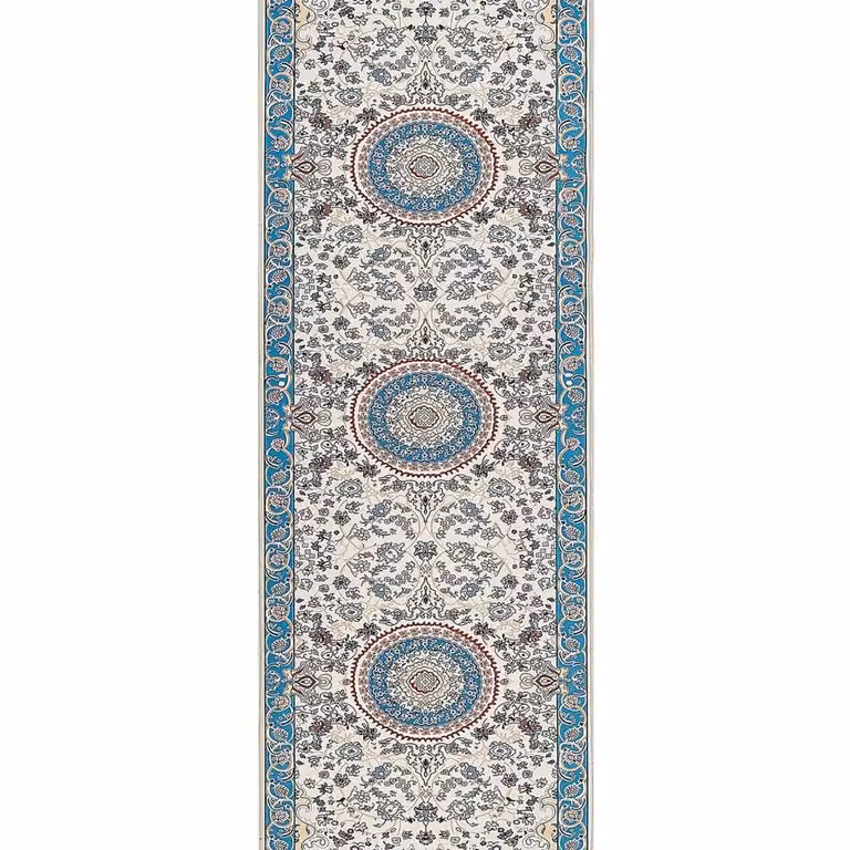 Wyld and Coco Oriental Pattern Runner Rug in Beige and Blue, W/D/H: 80 x 240 cm
