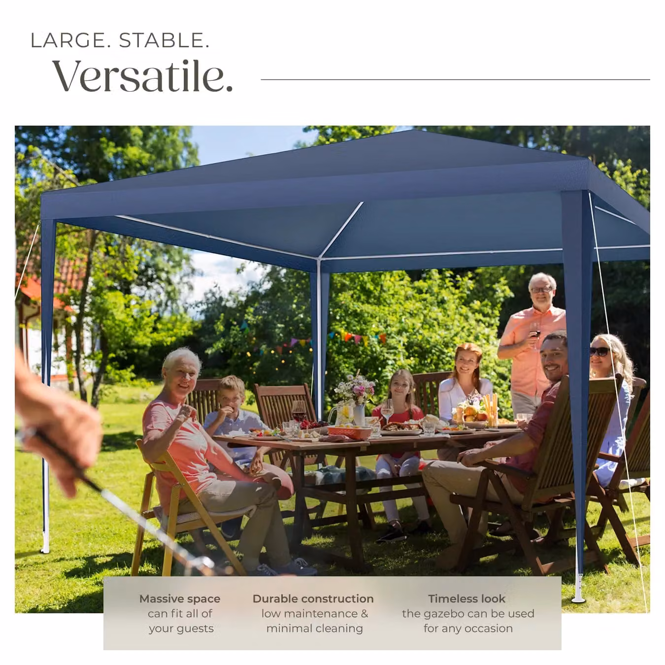 tectake Gazebo Barinas Blue with 3 Side Panels, W: 300 cm, D: 300 cm, H: 250 cm – 3