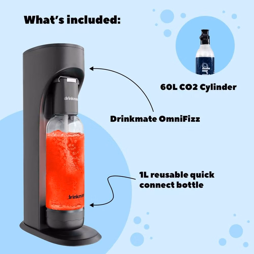 Drinkmate OmniFizz Soda Maker Sparkling Water Machine with 60L CO2 Cylinder in White – 7